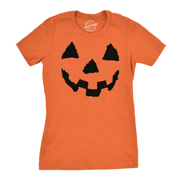 Women's Pumpkin Face T-Shirt Funny Halloween Jack O Lantern Shirt for Women