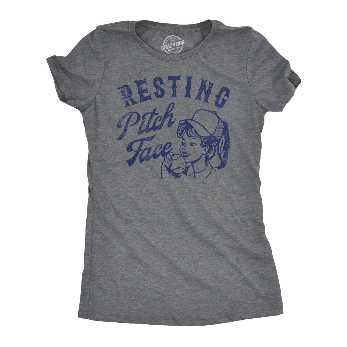 Womens Resting Pitch Face Funny T Shirt Sarcastic Baseball Graphic Tee For Ladies