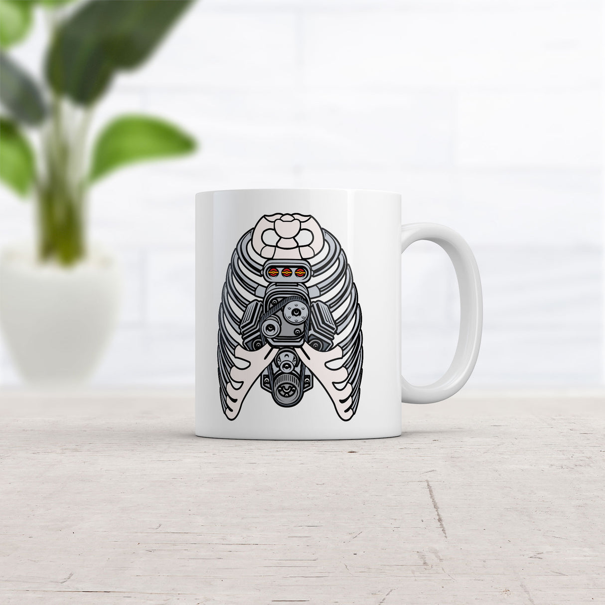 Ribcage Engine Mug Funny Sarcastic Mechanic Graphic Novelty Coffee Cup-11oz