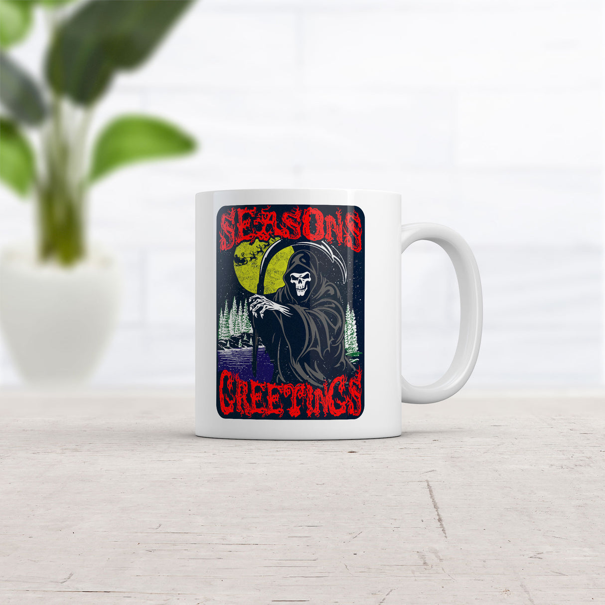 Seasons Greetings Mug Funny Grim Reaper Graphic Coffee Cup-11oz