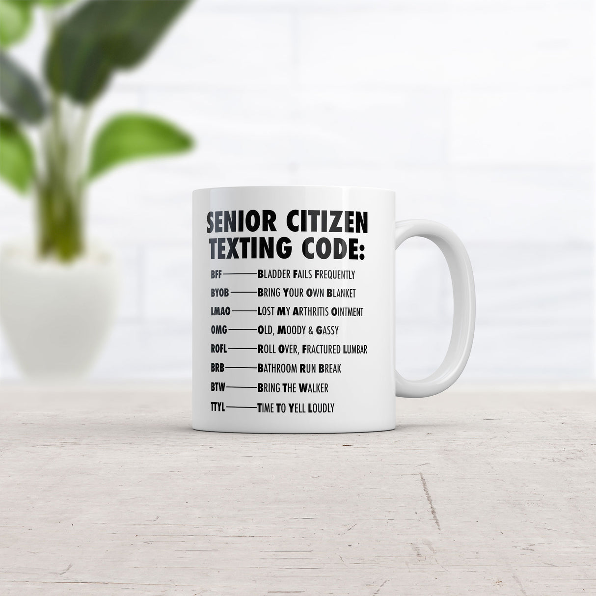 Senior Citizen Texting Code Mug Funny Sarcastic Elderly Graphic Novelty Coffee Cup-11oz
