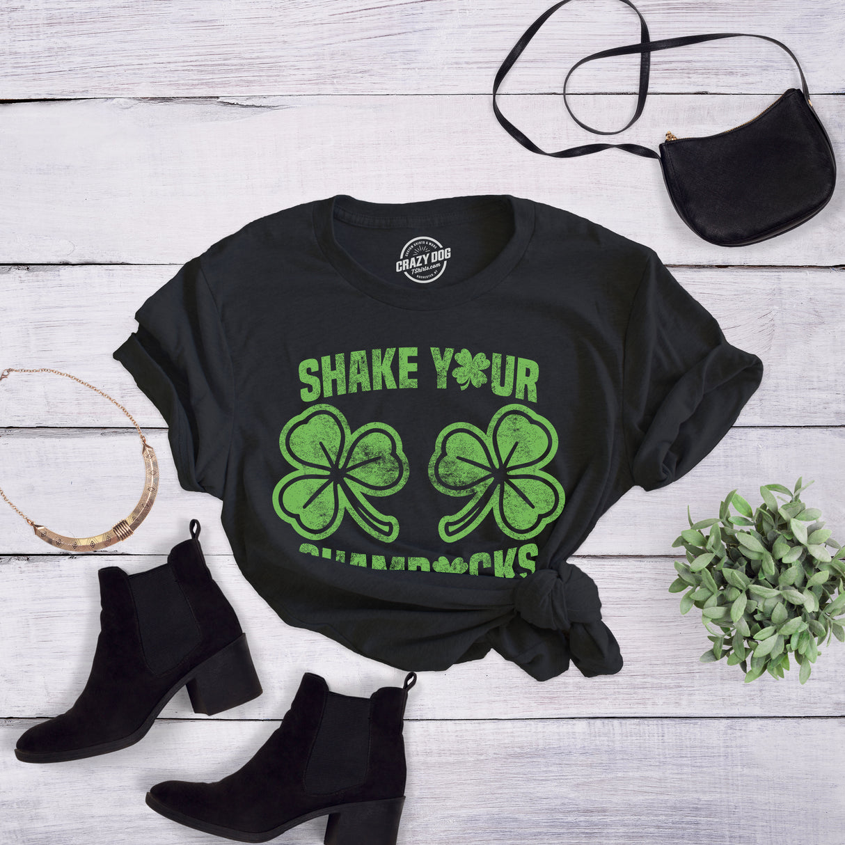 Womens Shake Your Shamrocks T shirt Funny St Patricks Day Boobs Graphic Novelty