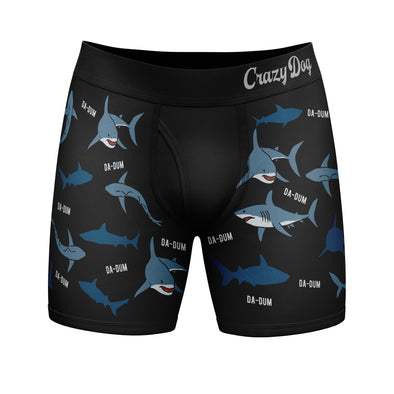 Mens Sharks Da Dum Boxer Briefs Funny Shark Attack Graphic Novelty Underwear For Guys