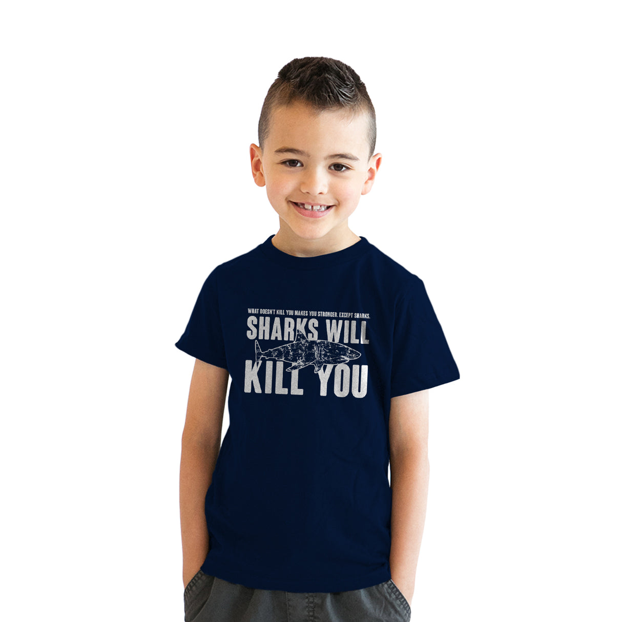 Youth Sharks Will Kill You Funny Shark T shirt Sarcasm Novelty Offensive Shirts