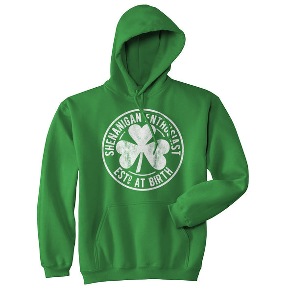 Shenanigan Enthusiast Hoodie Funny St Patricks Day Sweatshirt Cool Green Graphic Novelty Sweatshirt
