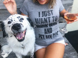 Womens I Just Want To Drink Wine and Pet My Dog Funny Humor Puppy Lover T shirt