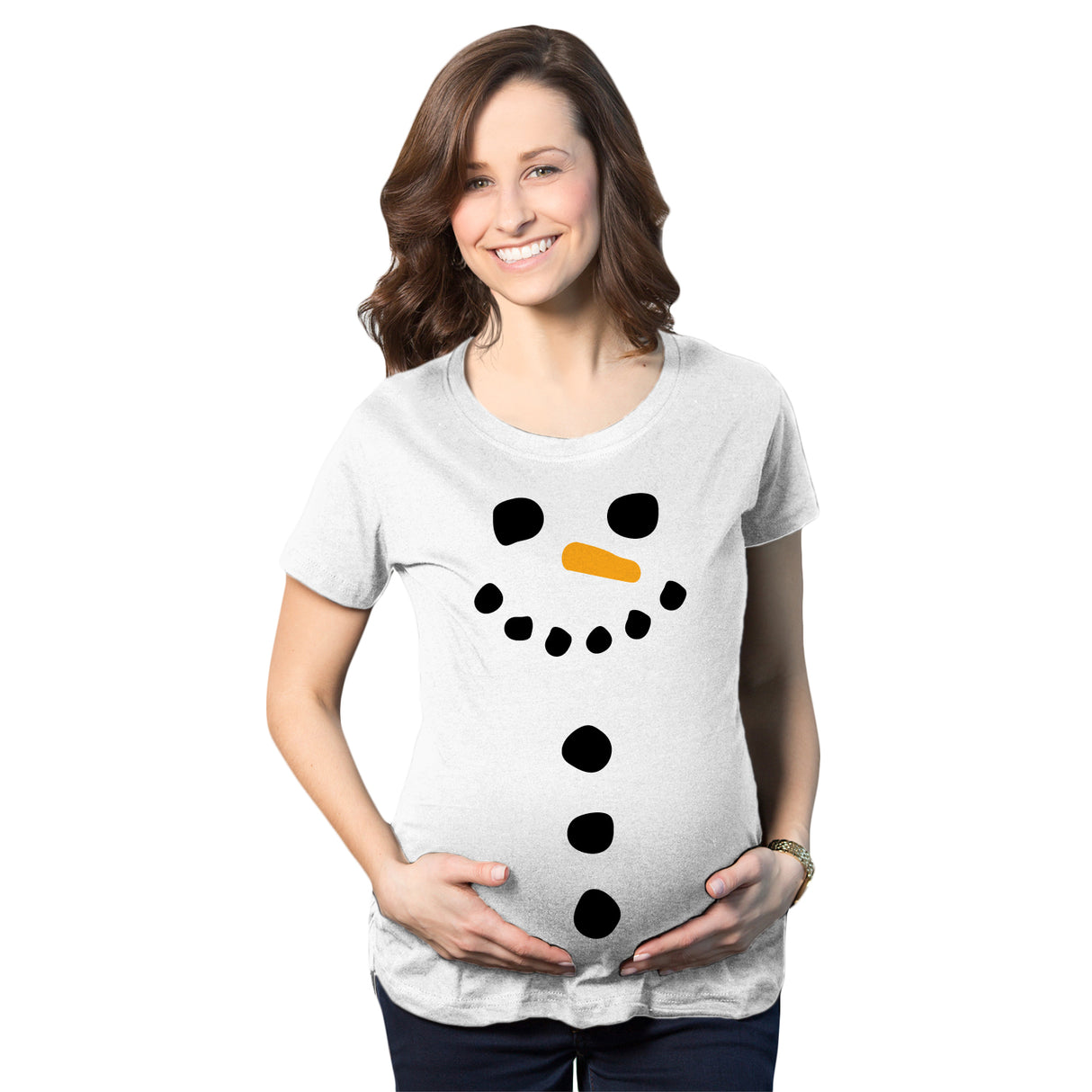 Maternity Snowman Buttons Funny Pregnancy Bump Tee Cute Christmas T shirt