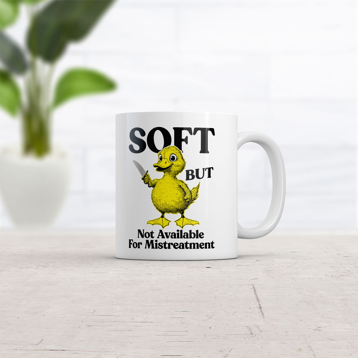 Soft But Not Available for Mistreatment Mug Funny Sarcastic Duck Graphic Novelty Coffee Cup-11oz