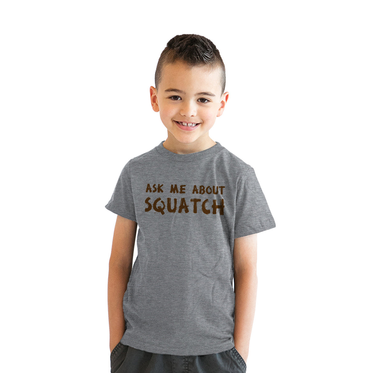 Youth Ask Me About Squatch T Shirt Funny Sarcastic Bigfoot Flip Tee for Kids