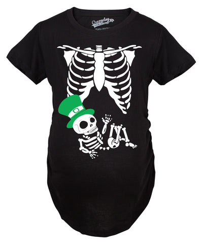 Maternity Leprechaun Skeleton Baby Funny Saint Patricks Day Announcement T Shirt