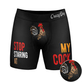 Mens Stop Staring At My Cock Boxer Briefs Funny Sarcastic Joke Graphic Novelty Underwear