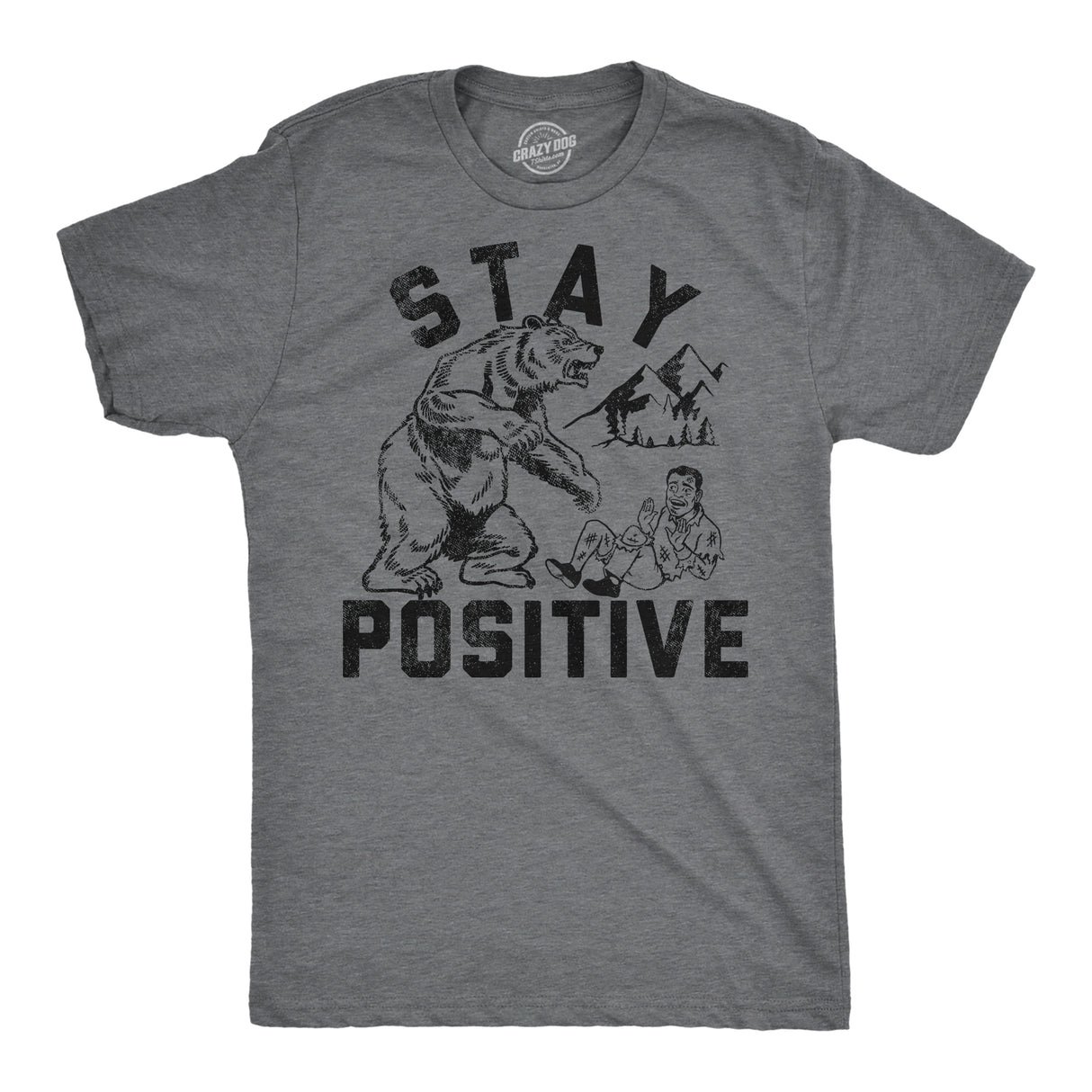 Mens Funny T Shirts Stay Positive Bear Attack Sarcastic Graphic Tee for Men