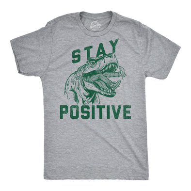 Mens Funny T Shirts Stay Positive T Rex Attack Sarcastic Graphic Tee For Men