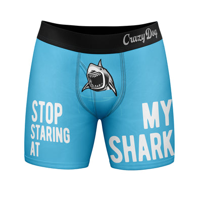 Mens Stop Staring At My Shark Boxers Funny Sarcastic Sexual Joke Novelty Underwear For Guys