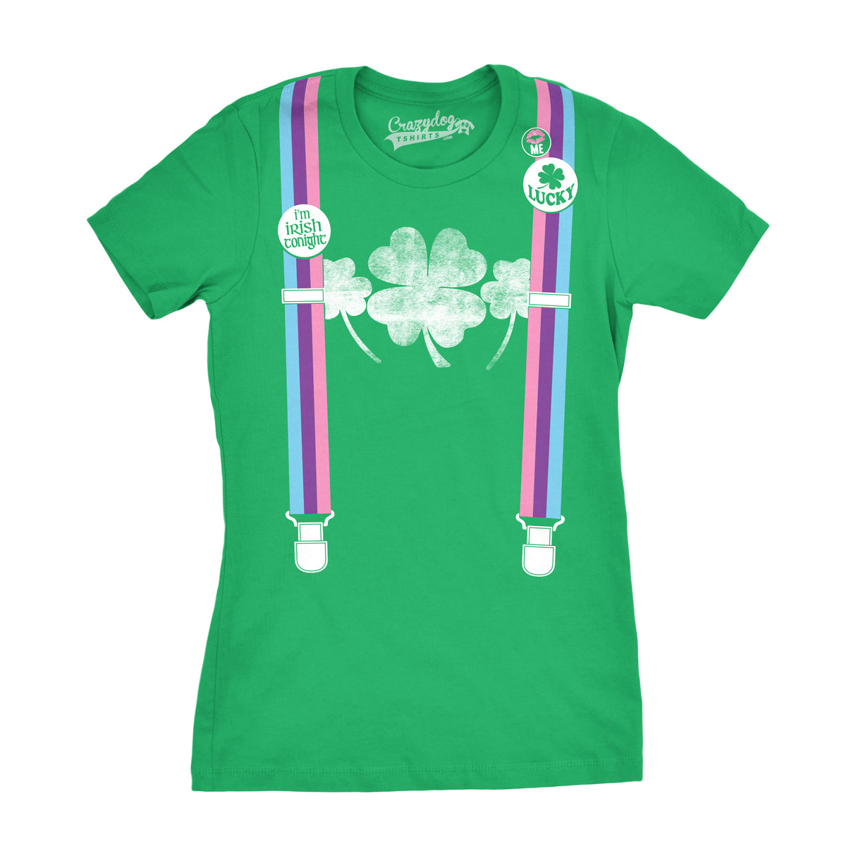 Womens Rainbow Suspenders Funny Saint Patricks Day Shamrock St Pattys T Shirt