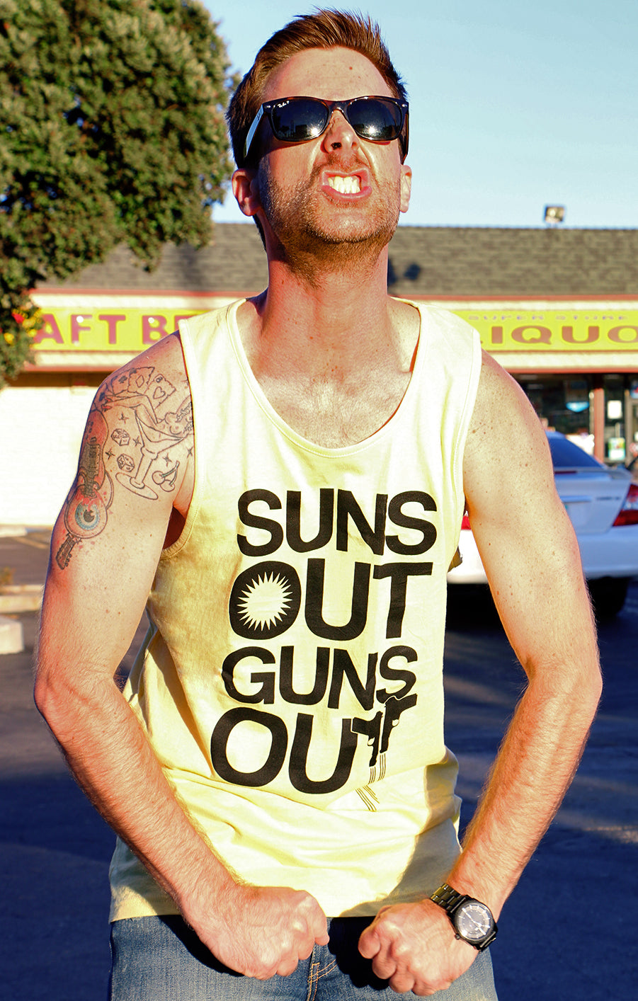 Mens Suns Out Guns Out Tank Funny Workout Tanks Hilarious Gym Shirt