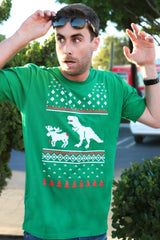 T-Rex Attack Ugly Christmas Sweater Men's Tshirt