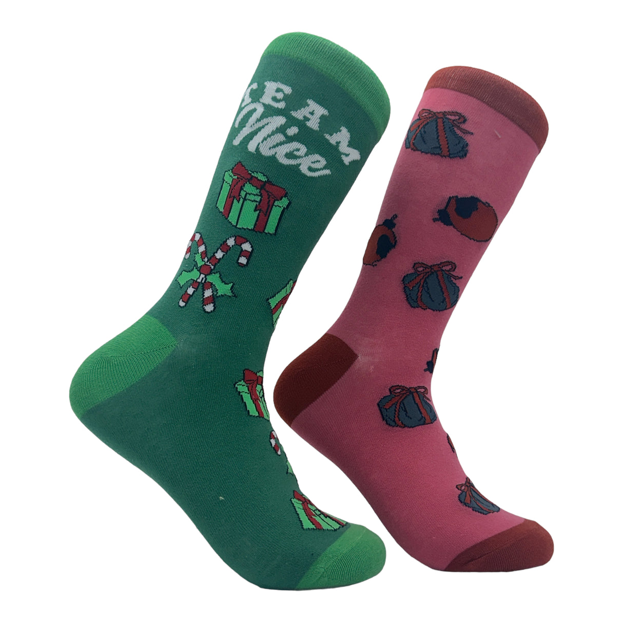 Team Naughty Team Nice Socks Funny Xmas Party Santas List Joke Footwear