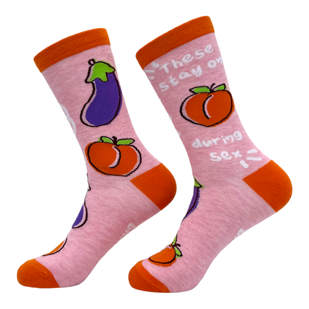 Women's These Stay On During Sex Socks Funny Silly Naughty Eggplant Peach Footwear