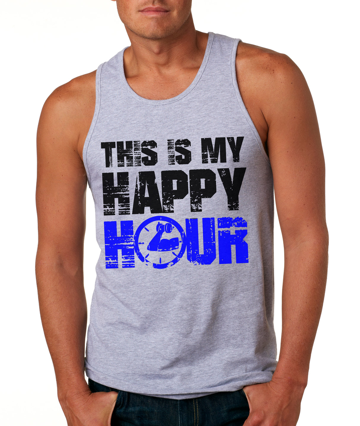 This Is My Happy Hour Tank Top Funny Fitness Workout Drinking Sleeveless Tee