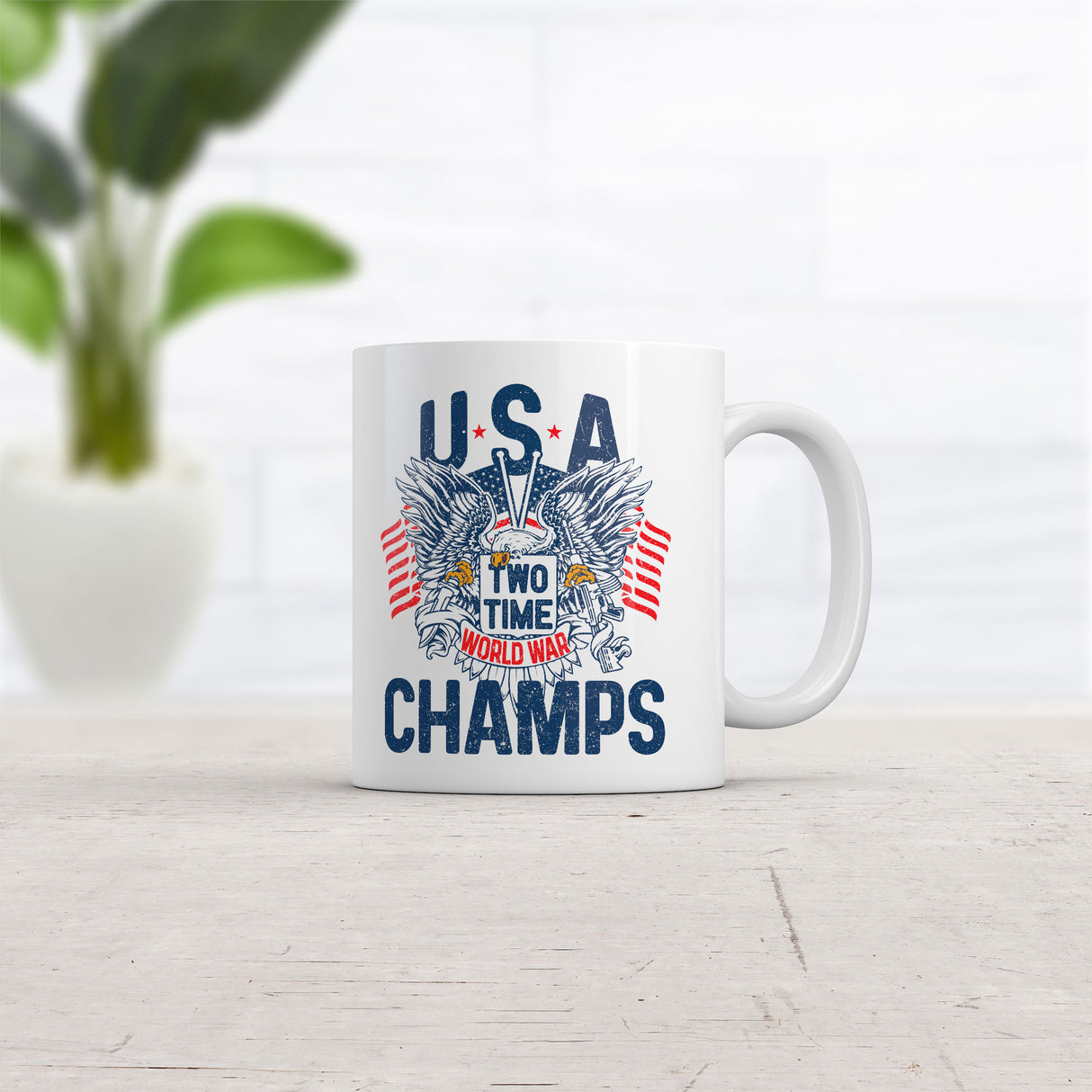 USA Two Time World War Champs Mug Funny Sarcastic Graphic Novelty Coffee Cup-11oz