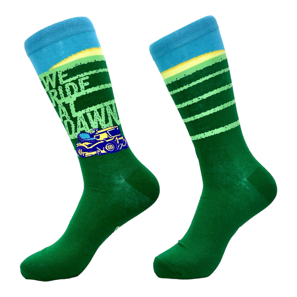 Men's We Ride At Dawn Socks Funny Lawn Care Cutting Grass Pattern Joke Footwear