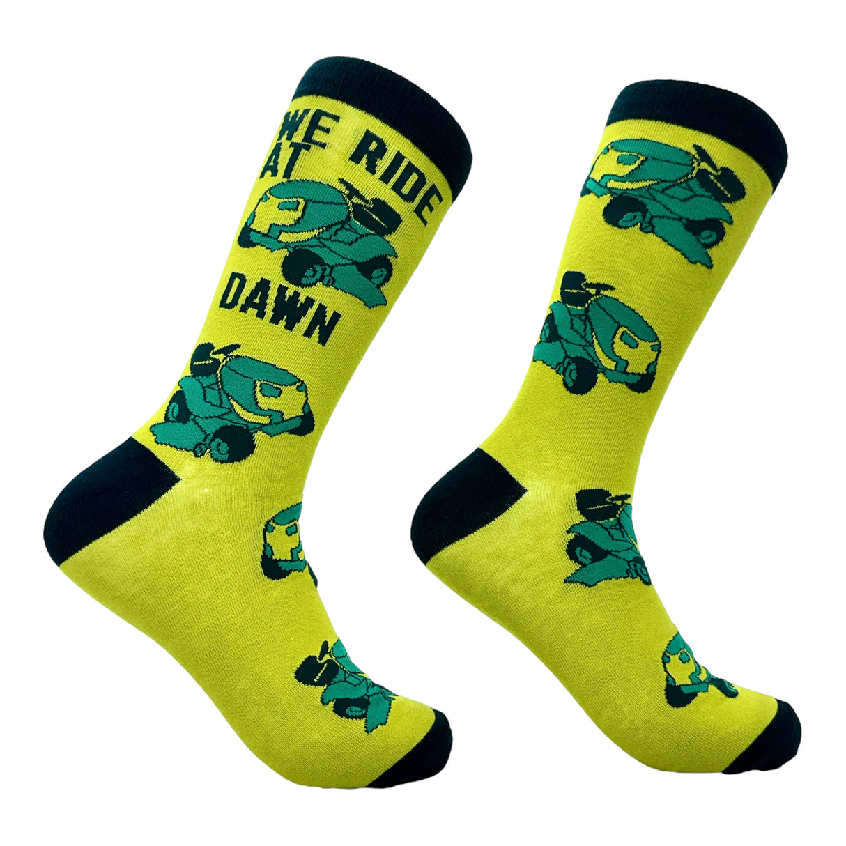 Men's We Ride At Dawn Socks Funny Riding Lawn Mower Joke Footwear