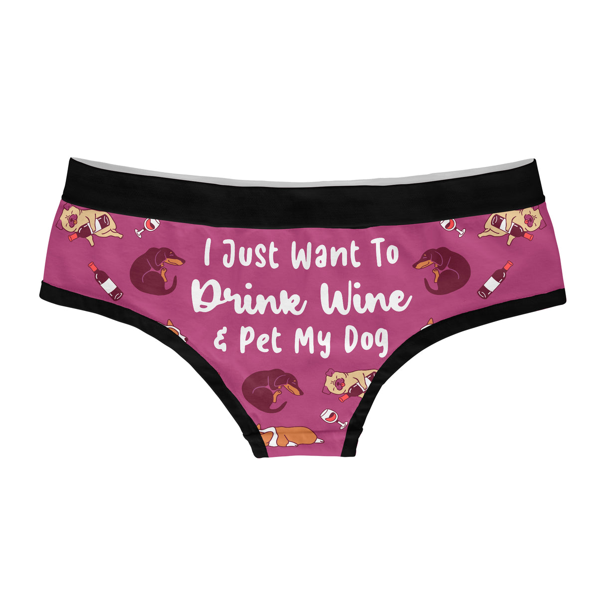 Womens Drink Wine And Pet My Dog Panties Funny Saying Cute Bikini Brief Underwear