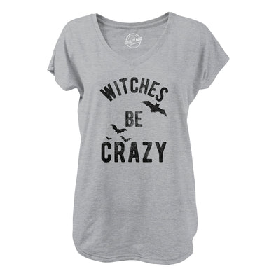 Womens Witches Be Crazy V-Neck Funny Halloween Party Shirt For Ladies