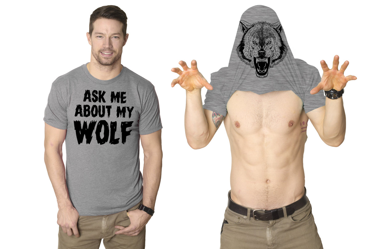 Ask Me About My Wolf Flip Men's Tshirt