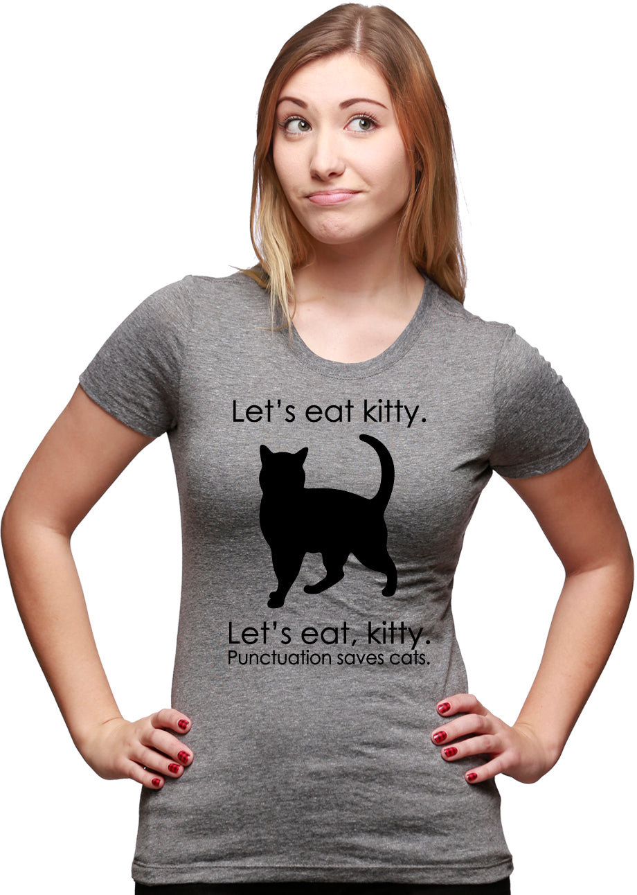 Women's Let's Eat Kitty T Shirt Funny Punctuation Shirt Cat Tee For Women