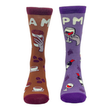 Women's AM Coffee PM Wine Socks Funny Vino Wine Lover Drinking Graphic Novelty Footwear