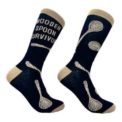 Men's Wooden Spoon Survivor Socks Funny Parenting Punishment Joke Footwear