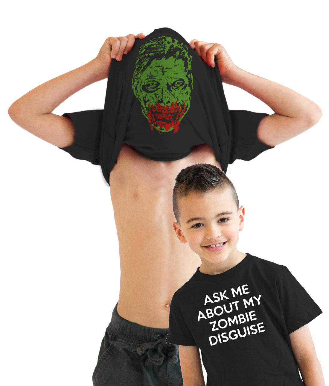 Youth Ask Me About My Zombie Disguise T shirt Funny Halloween Flip Costume Tee