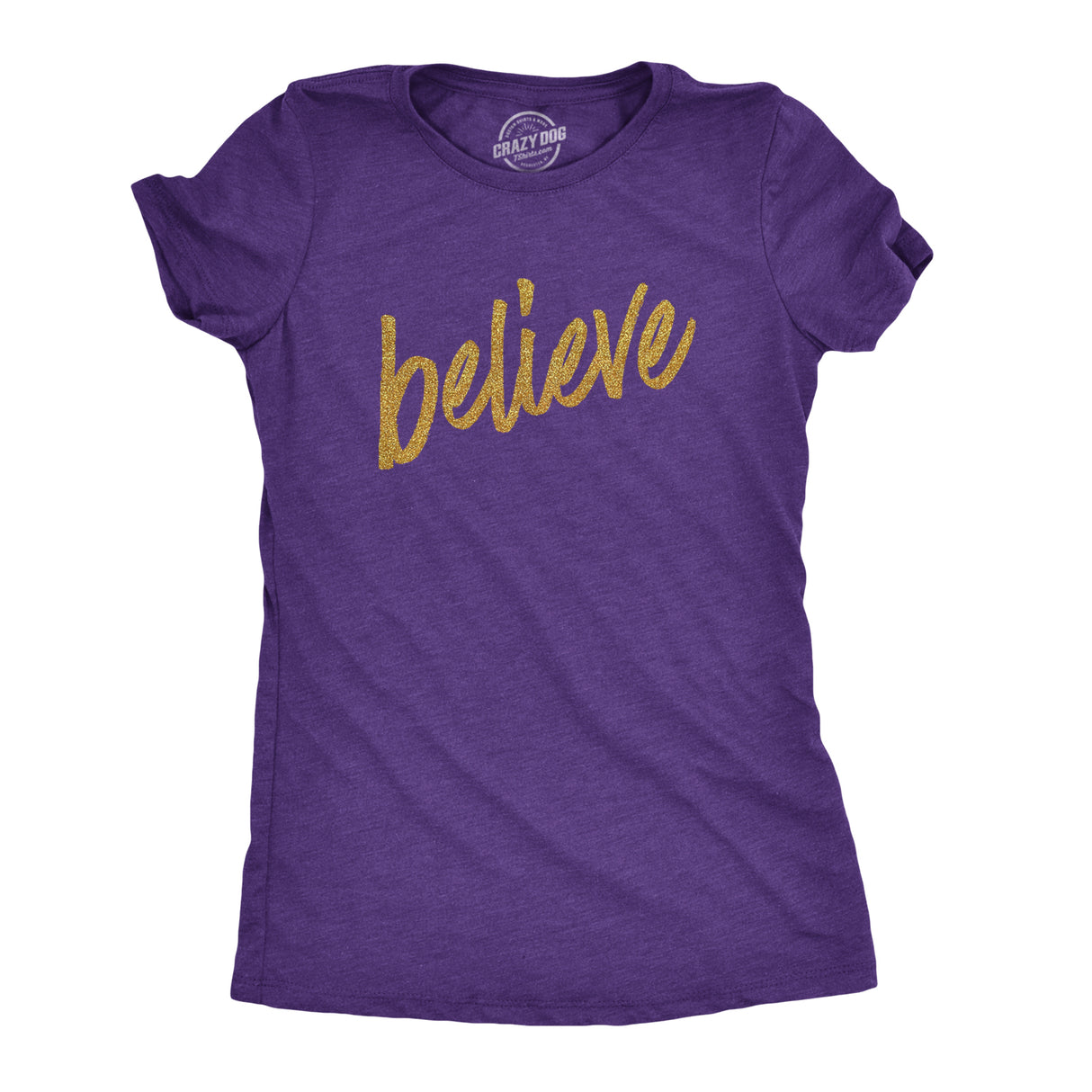 Womens Believe Script Gold Shimmer Application Cool Inspirational T shirt