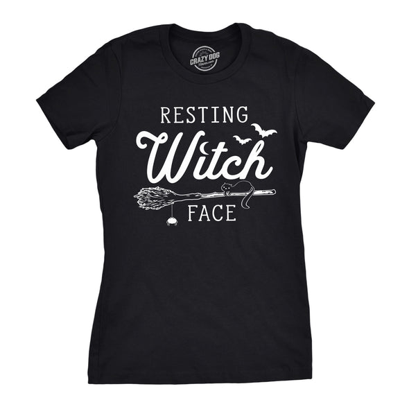 Womens Resting Witch Face Tshirt Funny Halloween Broomstick Tee For Ladies