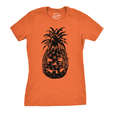 Womens Pineapple Jack-O-Lanern Tshirt Cool Halloween Party Tee For Ladies