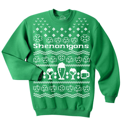 Shenanigans Ugly Christmas Sweatshirt Funny Drinking Cool Irish Clover Shirt