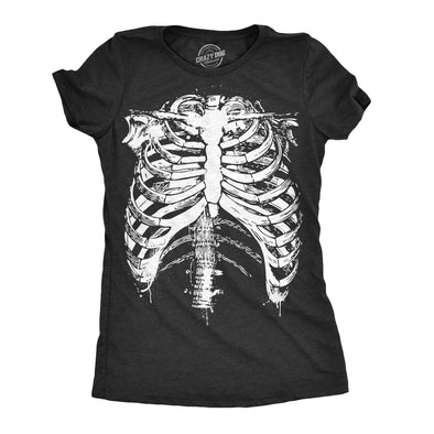 Womens Splattered Rib Cage Tshirt Cool Skeleton Halloween Costume Tee For Ladies
