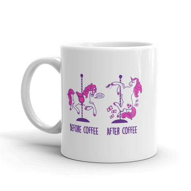 Before And After Coffee Unicorn Coffee Mug Funny Mythical Creature Ceramic Cup-11oz