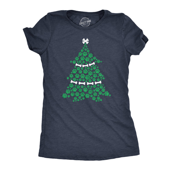 Womens Dog Paw Christmas Tree T shirt Cute Xmas Gift Holiday Puppy Lover Tee