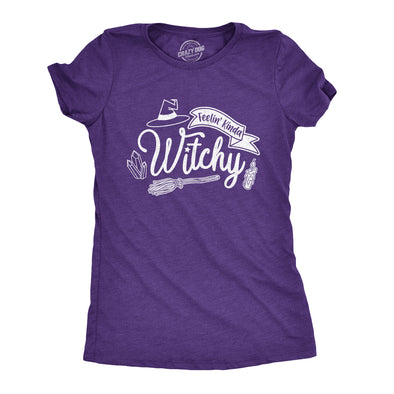 Womens Feelin Kinda Witchy Tshirt Funny Halloween Witch Tee
