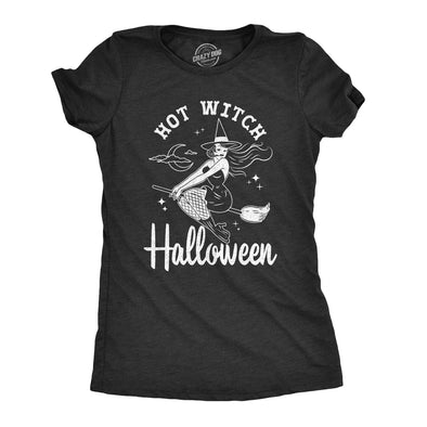 Womens Hot Witch Halloween Tshirt Funny Spooky Broomstick Tee