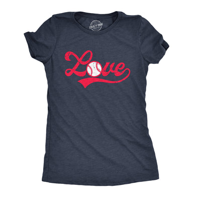 Womens Love Baseball Script Tshirt Cute Summer Sports Tee