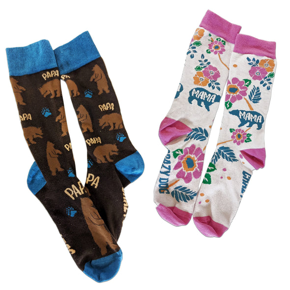 Mama and Papa Bear Sock Set Funny Mens and Womens Sock Combo For Parents