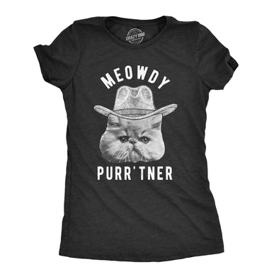 Womens Meowdy Purr'tner T Shirt Hilarious Cowboy Cat Tee Kitty Owner Gift