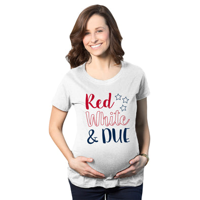 Maternity Red White And Due Pregnancy Tshirt Cute Patriotic Baby Tee For Baby Bump