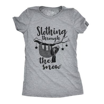 Womens Slothing Through The Snow Tshirt Funny Christmas Carol Sloth Tee