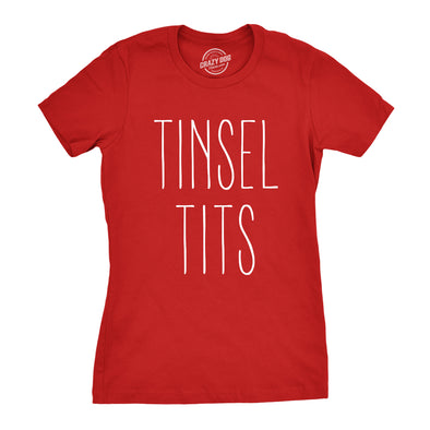 Womens Tinsel Tits Tshirt Funny Christmas Decorations Boobs Tee