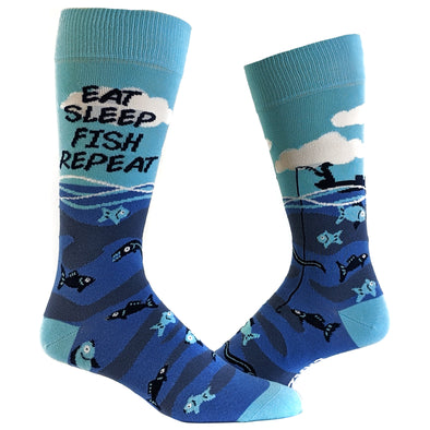 Mens Eat Sleep Fish Repeat Socks Funny Cool Novelty Fathers Day Fishing Crazy Gift Idea